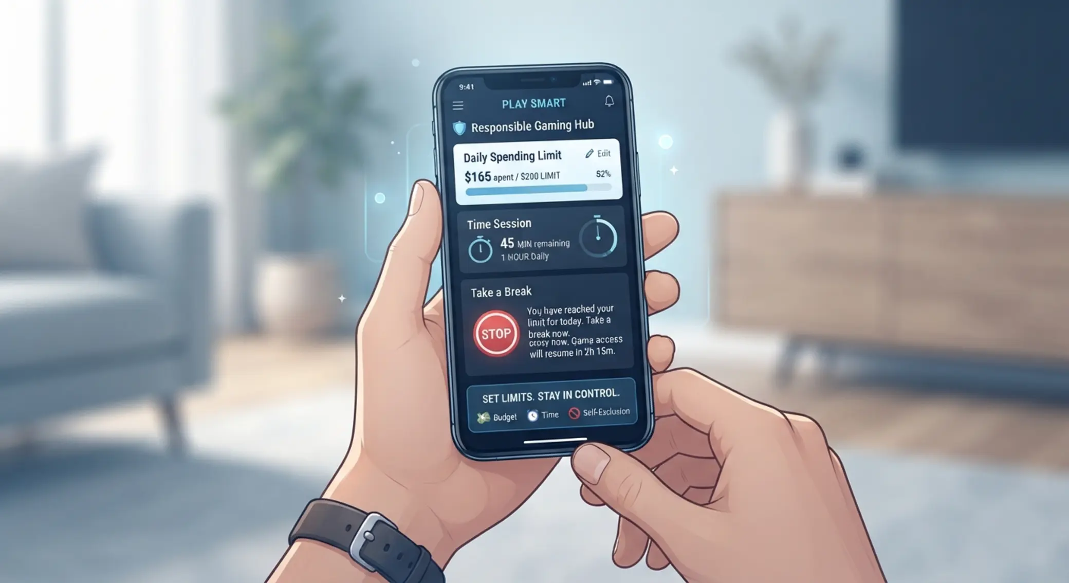 Felelős játék eszközök limitekkel és időfigyeléssel
