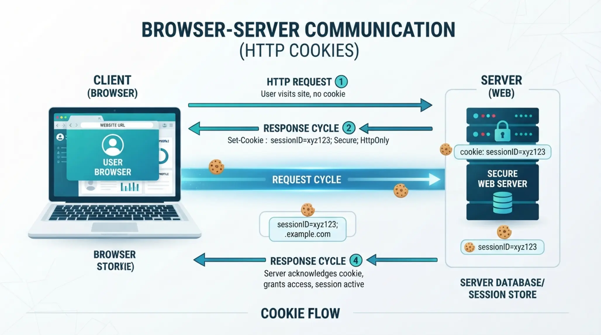 HTTP-sütik és böngésző-szerver kommunikáció HTTP-sütik működését bemutató sematikus ábra