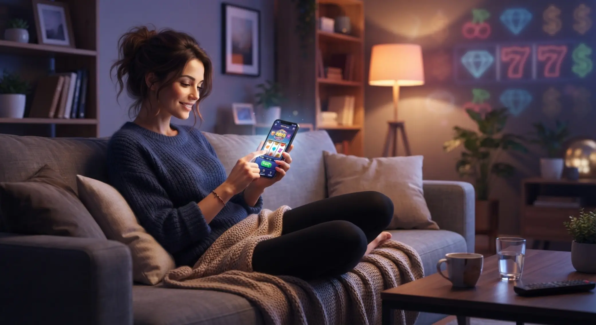 Mobil kaszinó élmény otthoni környezetben Mobilon játszó felhasználó online kaszinó felülettel