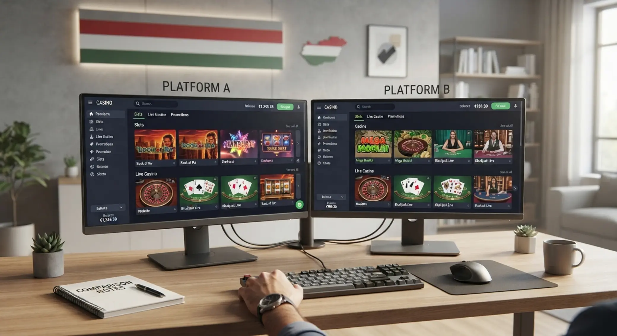 Két online kaszinó összehasonlítása monitorokon