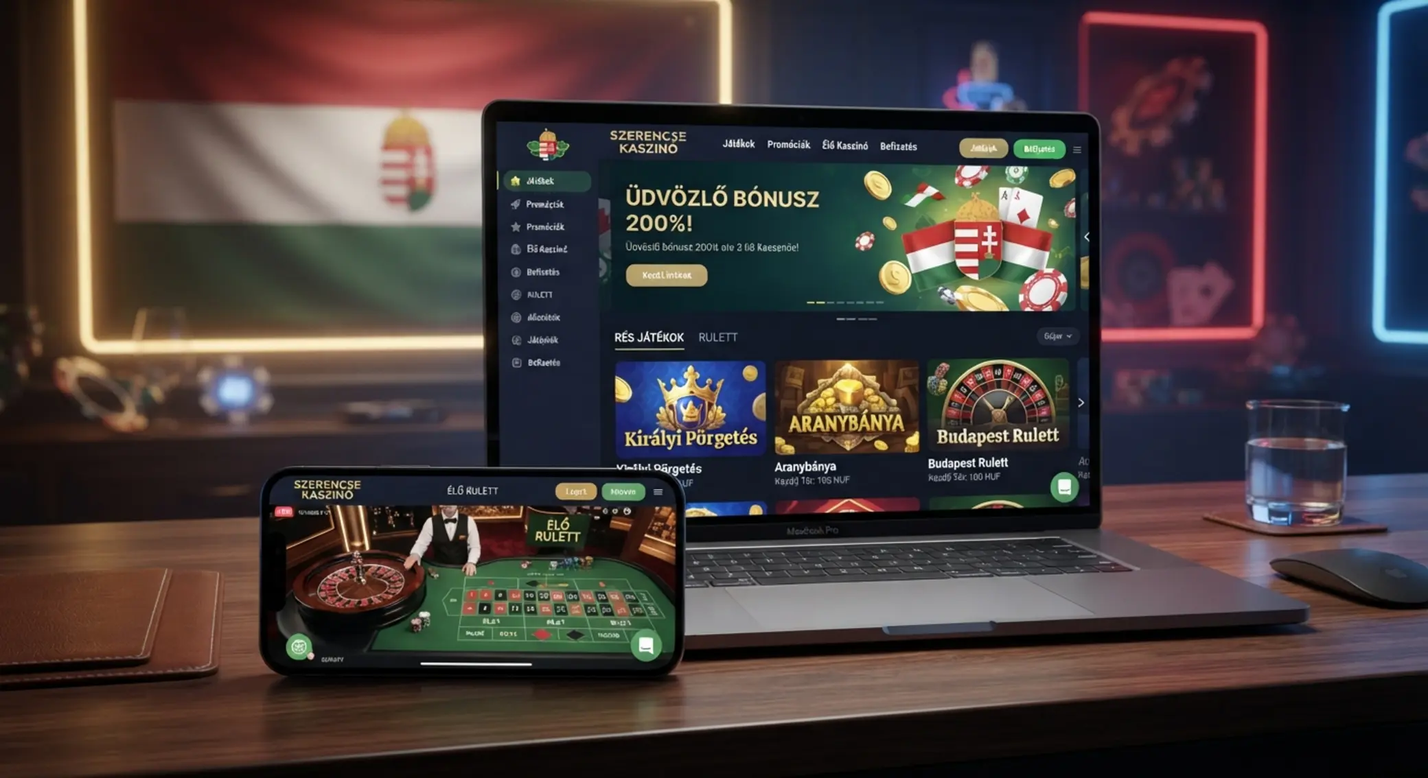 Top magyar online kaszinók látványvilága Magyar online kaszinó felület laptopon és mobilon